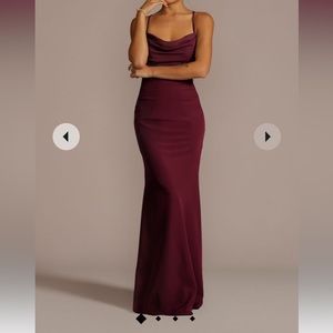 stretch crepe cowl neck strappy dress